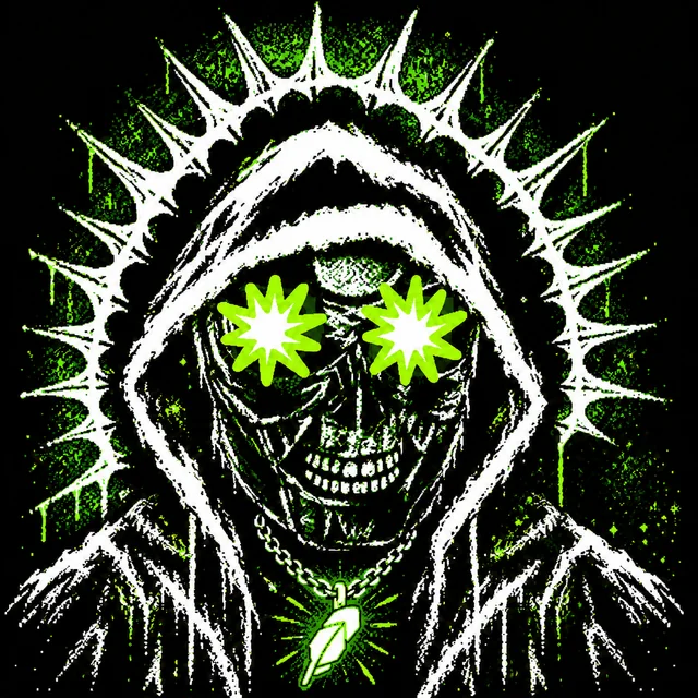 Hooded skull RHMB Maxi with green eyes